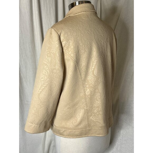 Chico's Size 2 US L-12 Beige Textured Jacquard Jacket Business Preppy Minimalist - Picture 7 of 16
